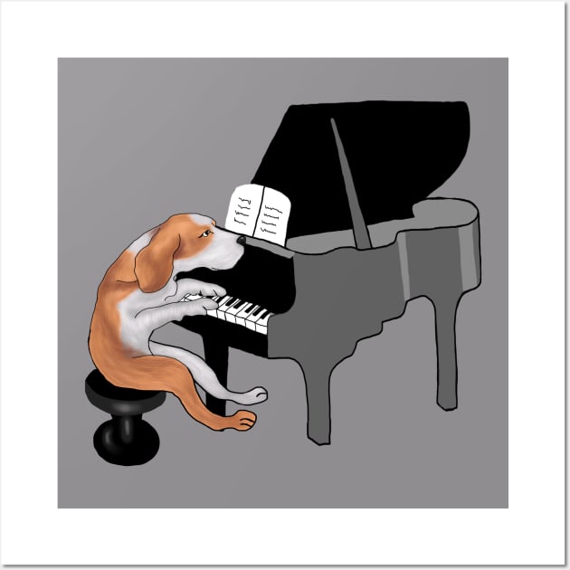 Dog Playing Piano Funny Wall Art by Merchweaver